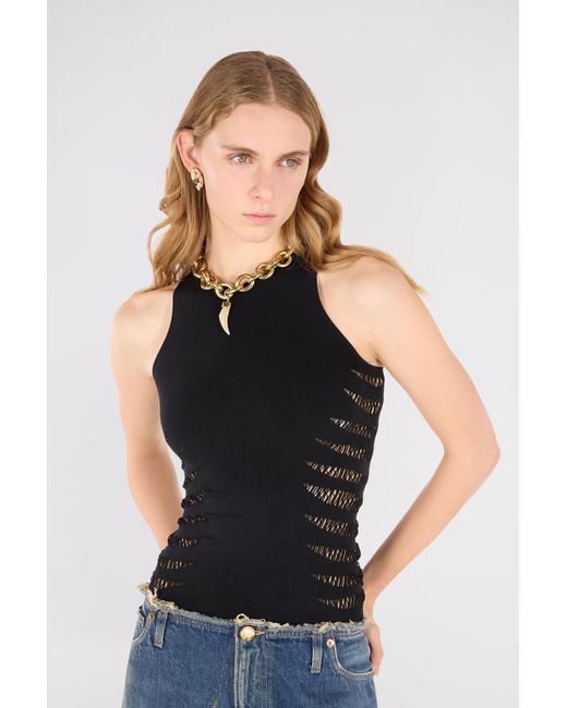 Roberto Cavalli Black Vest Top With Openwork Zebra Pattern
