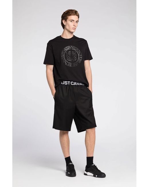 Roberto Cavalli Black Just Cavalli Logo-Print Cotton T-Shirt for men