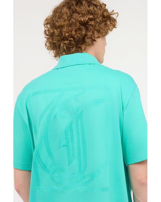 Roberto Cavalli Blue Polo Shirt With Top-Stitched Jc Monogram for men