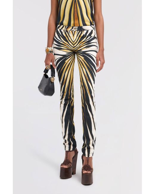 Roberto Cavalli White Ray Of Print Trousers Jeans