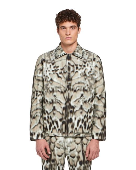 Roberto Cavalli White Lynx Print Shirt Jacket for men