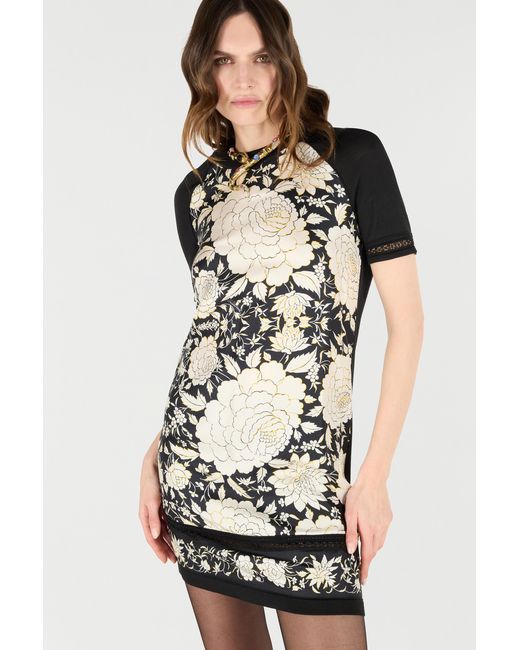 Roberto Cavalli Black Mini Dress With Floral Print