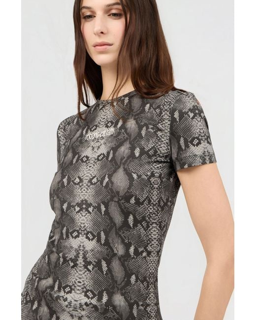 T-Shirt Imprimé Python Roberto Cavalli en coloris Black