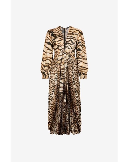Roberto Cavalli White Animal-Print Knot-Font Midi Dress
