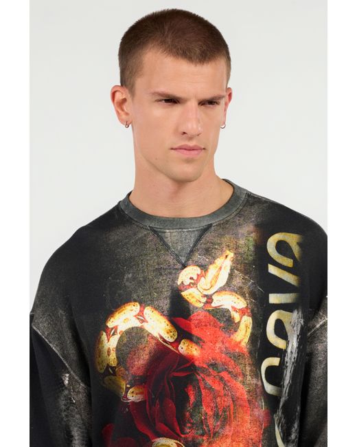 Roberto Cavalli Black Roses And Snake Print Sweatshirt for men