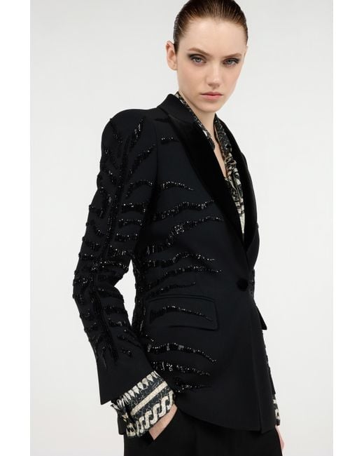 Roberto Cavalli Black Jacket With Zebra Sequin Pattern