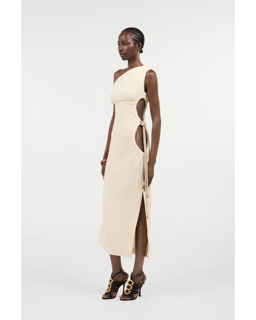 Roberto Cavalli White Ivory One-Shoulder Midi Dress With Cut-Out