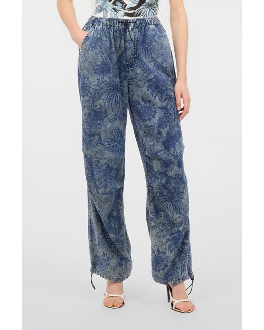 Roberto Cavalli Blue Floral-Print Sports Pants