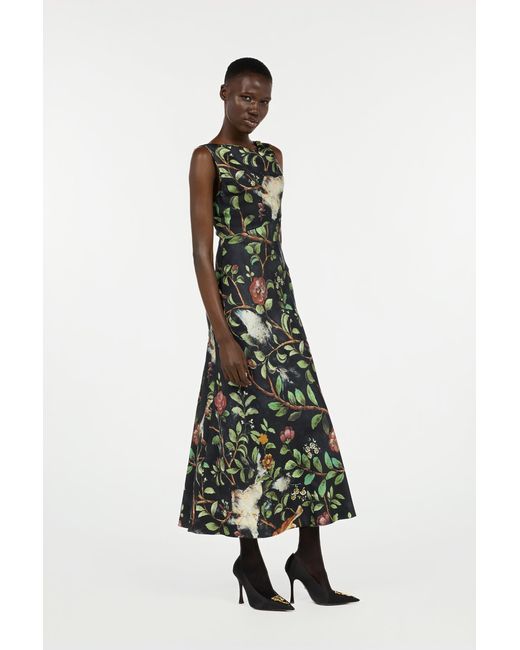 Roberto Cavalli White Silk Twill Dress With Pompei Garden Print