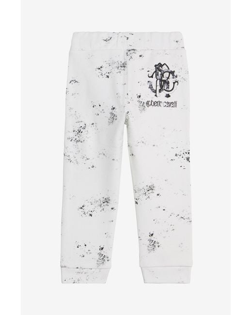 Roberto Cavalli White Splatter Print Trousers With Monogram Rc for men