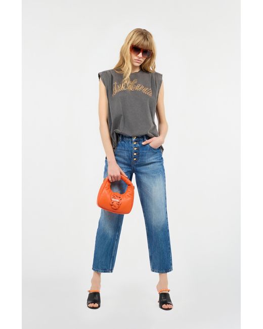 Roberto Cavalli Blue Cropped Jeans With Logo On The Back