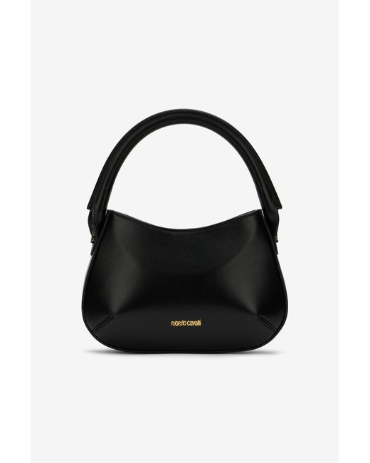 Roberto Cavalli Black Leather Top Handle Bag With Monogram Rc