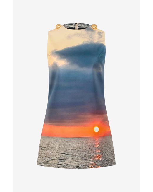 Roberto Cavalli Blue Sunrise Print Short Dress