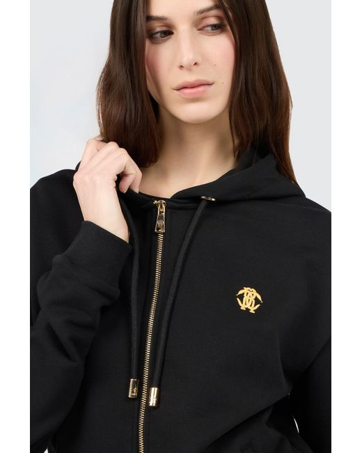 Roberto Cavalli Black Flaming Rose Print Sweatshirt Hoodie