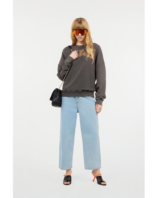 Roberto Cavalli Gray Sweatshirt With Bejeweled Logo Studs