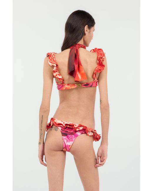 Roberto Cavalli Red Garden Rose And Cheetah Skin Bikini