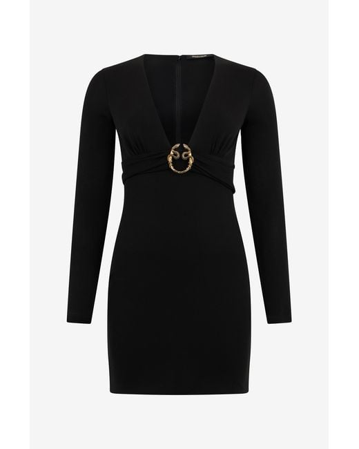 Roberto Cavalli Black Dress Mini With Plunging Neckline