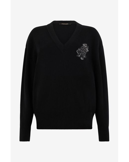 Suéter Negro Con Monogram Mirror Snake Roberto Cavalli de color Black