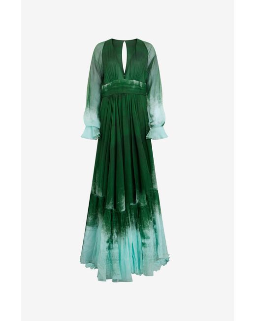 Roberto Cavalli Green Long Empire-Style Pure Silk Dress