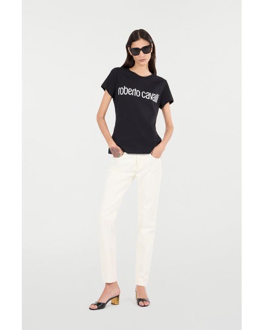Roberto Cavalli White Hose Mit Print Python Und Charm