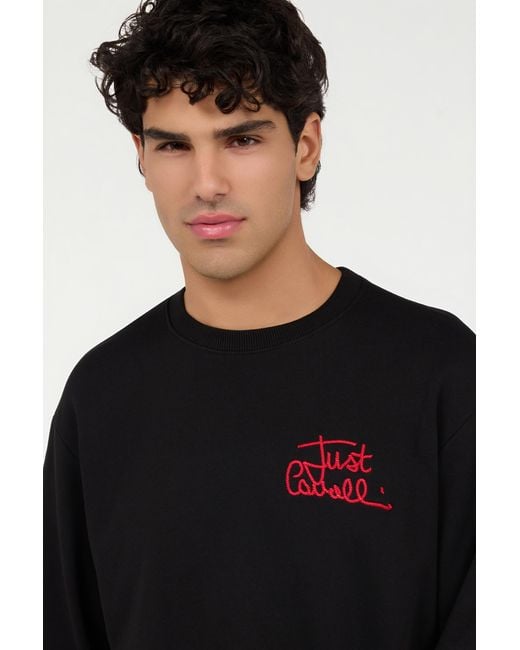Roberto Cavalli Black Crewneck Sweatshirt With Embroidered Logo for men
