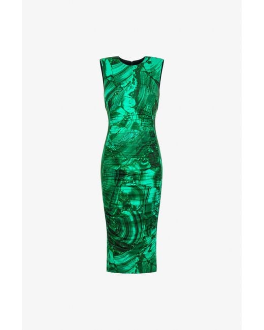 Roberto Cavalli Green Malachite Print Midi Dress
