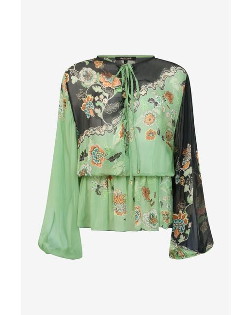 Roberto Cavalli Green Silk Chiffon Kimono Print Dress