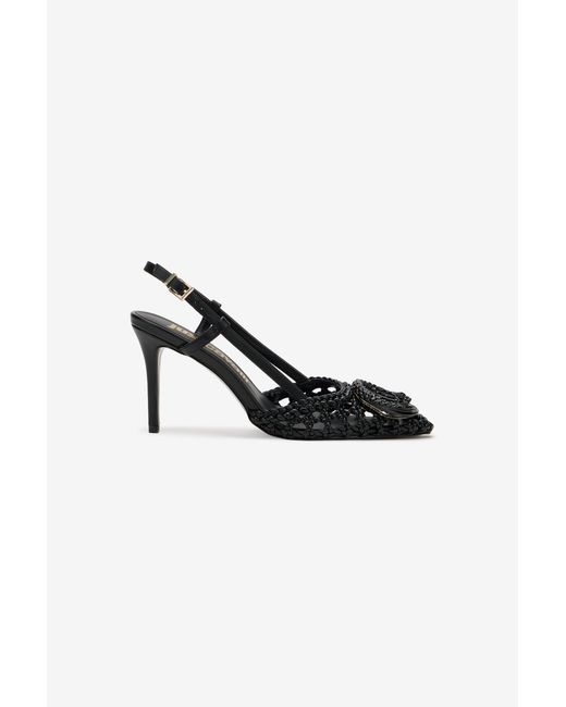 Roberto Cavalli Black Slingback Heels With Braided Design