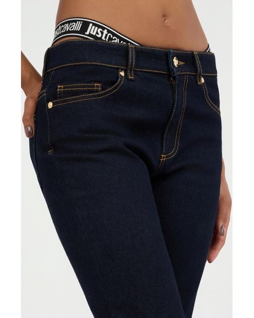 Roberto Cavalli Blue Dark Straight Leg Jeans With Contrast Stitching