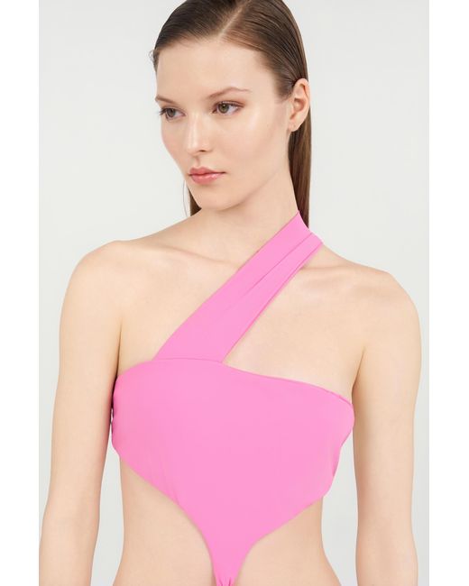 Roberto Cavalli Pink Asymmetrical One-Piece Swimsuit With Jewel Detail