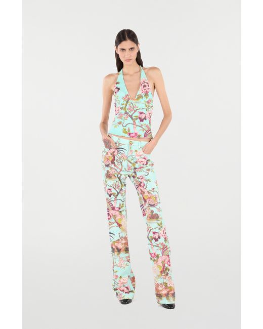 Roberto Cavalli White Hose Mit Oriental Bird Print
