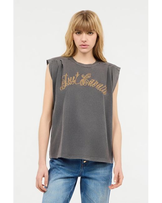 Roberto Cavalli Gray Cotton Top With Front Logo