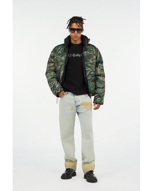 Roberto Cavalli Blue Reversible Tiger Camu Print Puffer Jacket for men