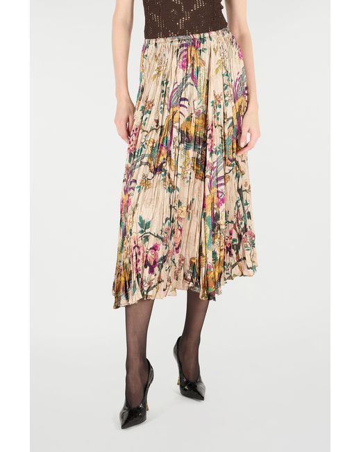 Roberto Cavalli White Midi Skirt With Oriental Bird Print