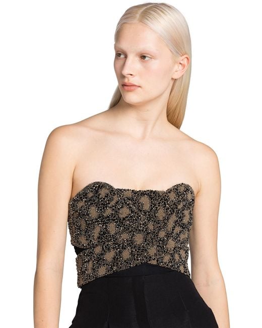 Roberto Cavalli Black Bead-Embellished Wrap-Effect Bodysuit