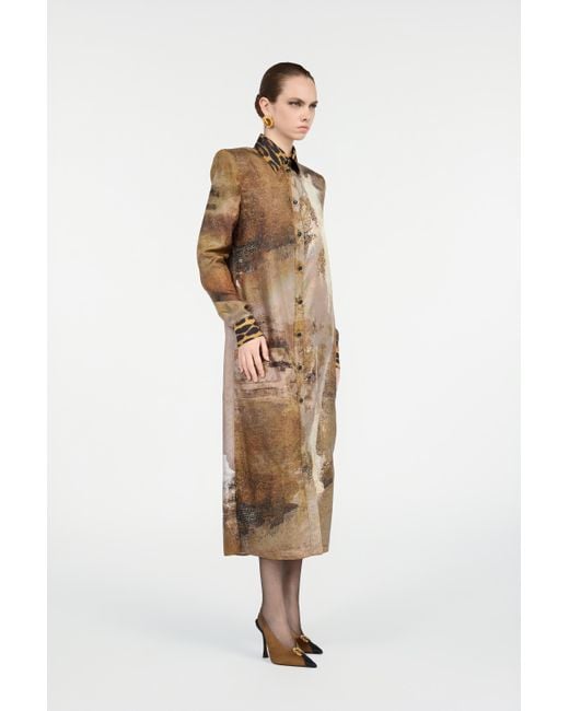 Roberto Cavalli Natural Silk Shirt Dress With Marble Print