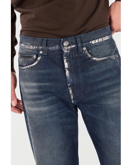 Roberto Cavalli Blue Sandblasted-Effect Jeans With Chain for men