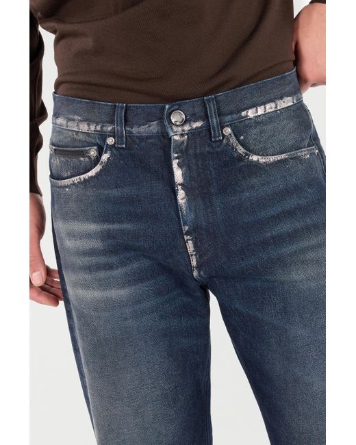 Roberto Cavalli Blue Sandblasted-Effect Jeans With Chain for men