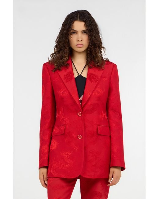Roberto Cavalli Red Dark Jacket With Dragon Motif