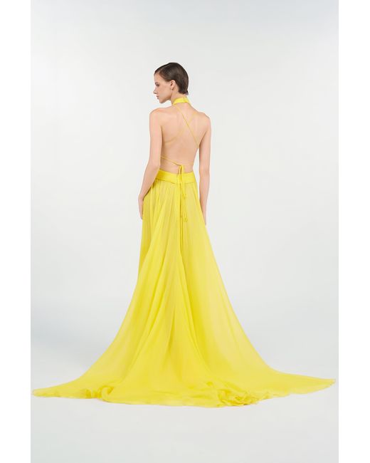 Roberto Cavalli Yellow Silk Maxi Dress With Cut-Outs