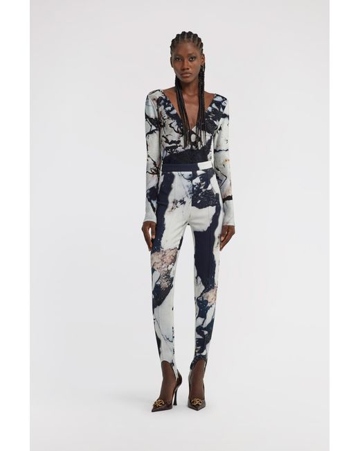 Roberto Cavalli Blue Marble Print Pants