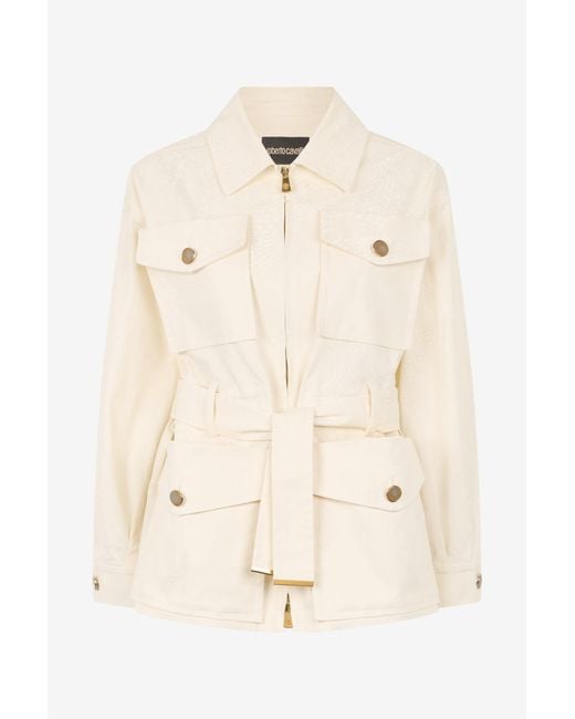 Roberto Cavalli Natural Jacket With Belt And Python Pattern