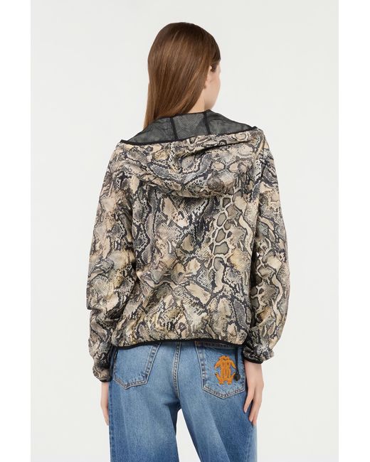 Roberto Cavalli Multicolor Hooded Jacket With Python Print