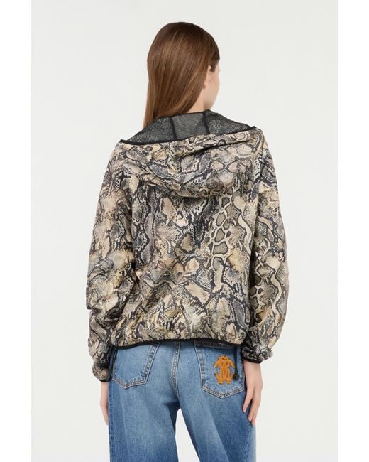 Roberto Cavalli Multicolor Hooded Jacket With Python Print