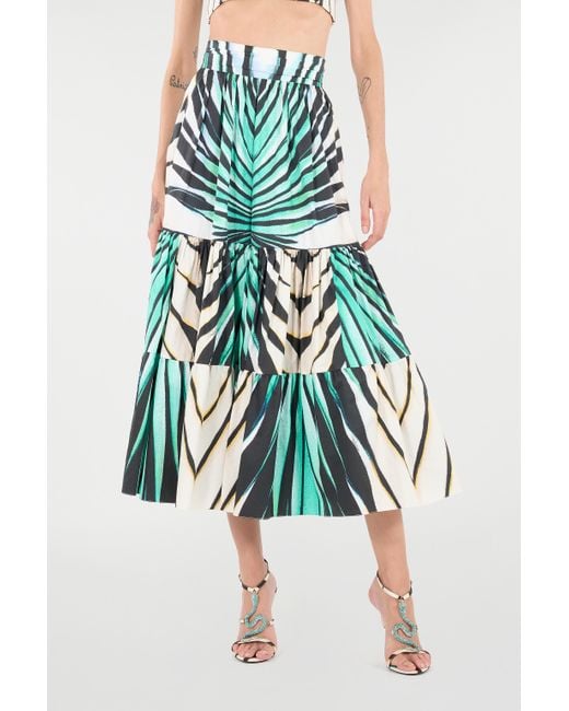 Roberto Cavalli Green Ray Of Sea Print Cotton Midi Skirt