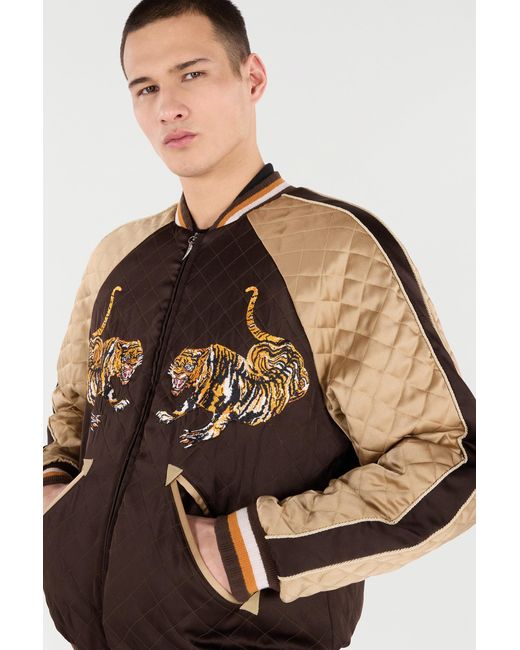Roberto Cavalli Brown Bomber Jacket With Tigers for men
