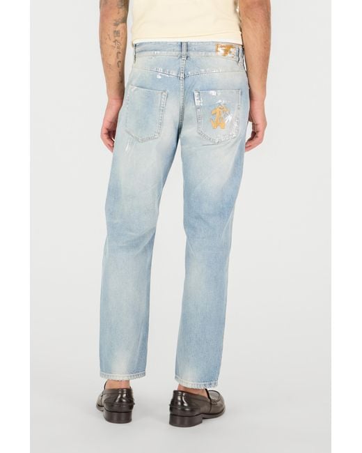 Roberto Cavalli Blue Light Wash Jeans With Monogram Rc for men