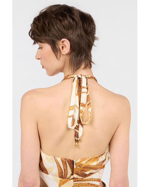 Roberto Cavalli Metallic Golden Palm Print Maxi Dress
