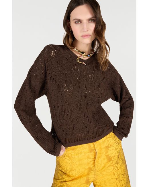 Roberto Cavalli Brown Crochet Effect Sweater