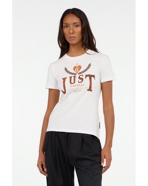 Roberto Cavalli Pink T-Shirt With Animal Print Logo